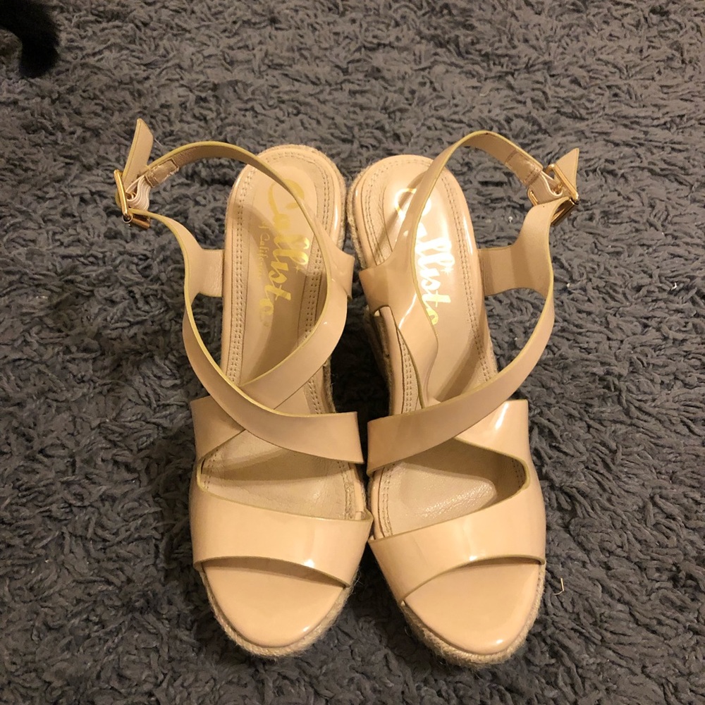 Strappy Nude Patent Wedge